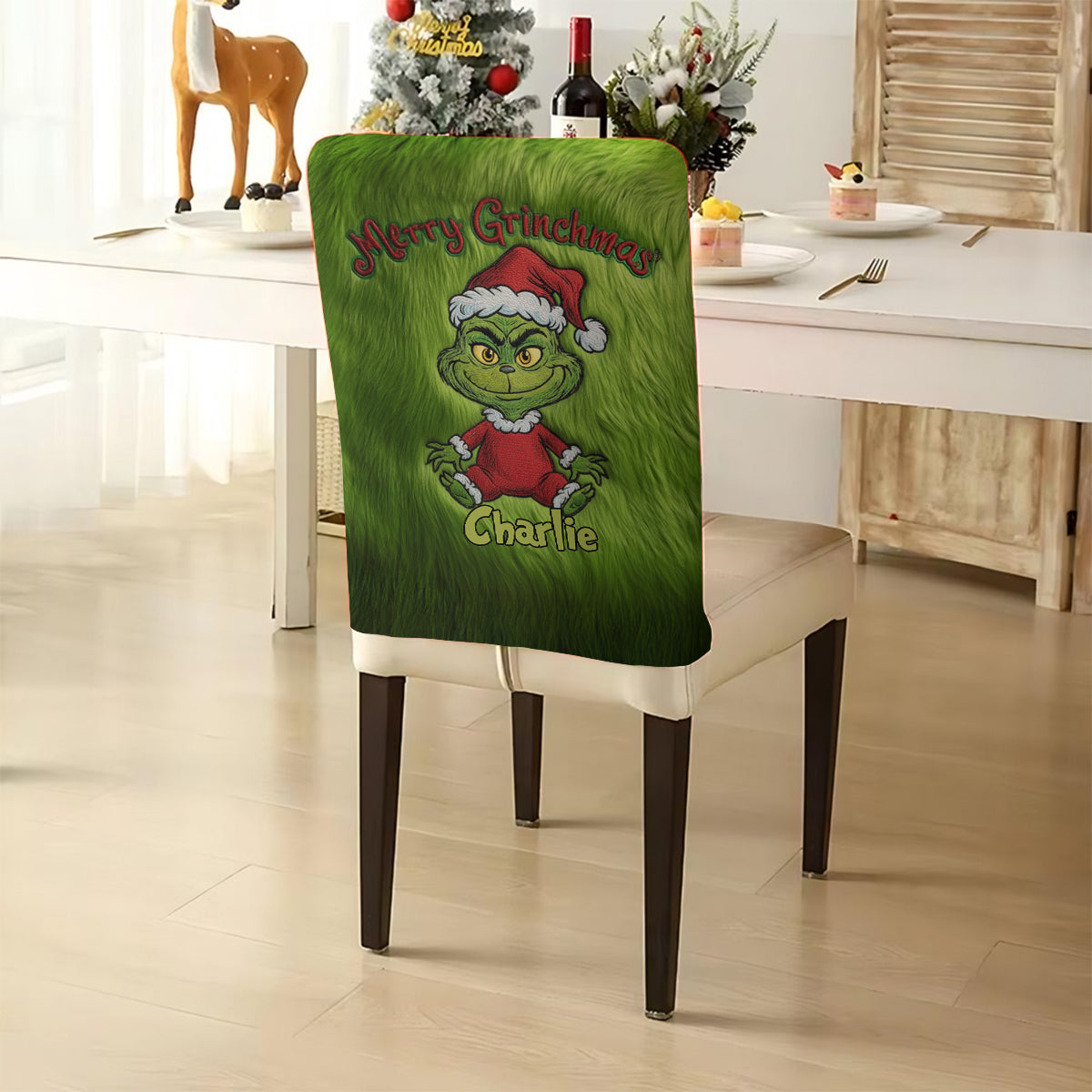 Personalized Grinch Chair Cover Set for Christmas Family Gifts Chair Cover Set GradoCreations