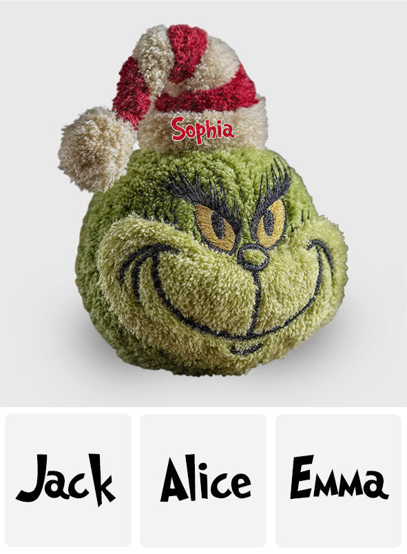 Personalized Grinch Faux Fur Pillow Custom Name Christmas Gift Faux Fur Shaped Pillow GradoCreations