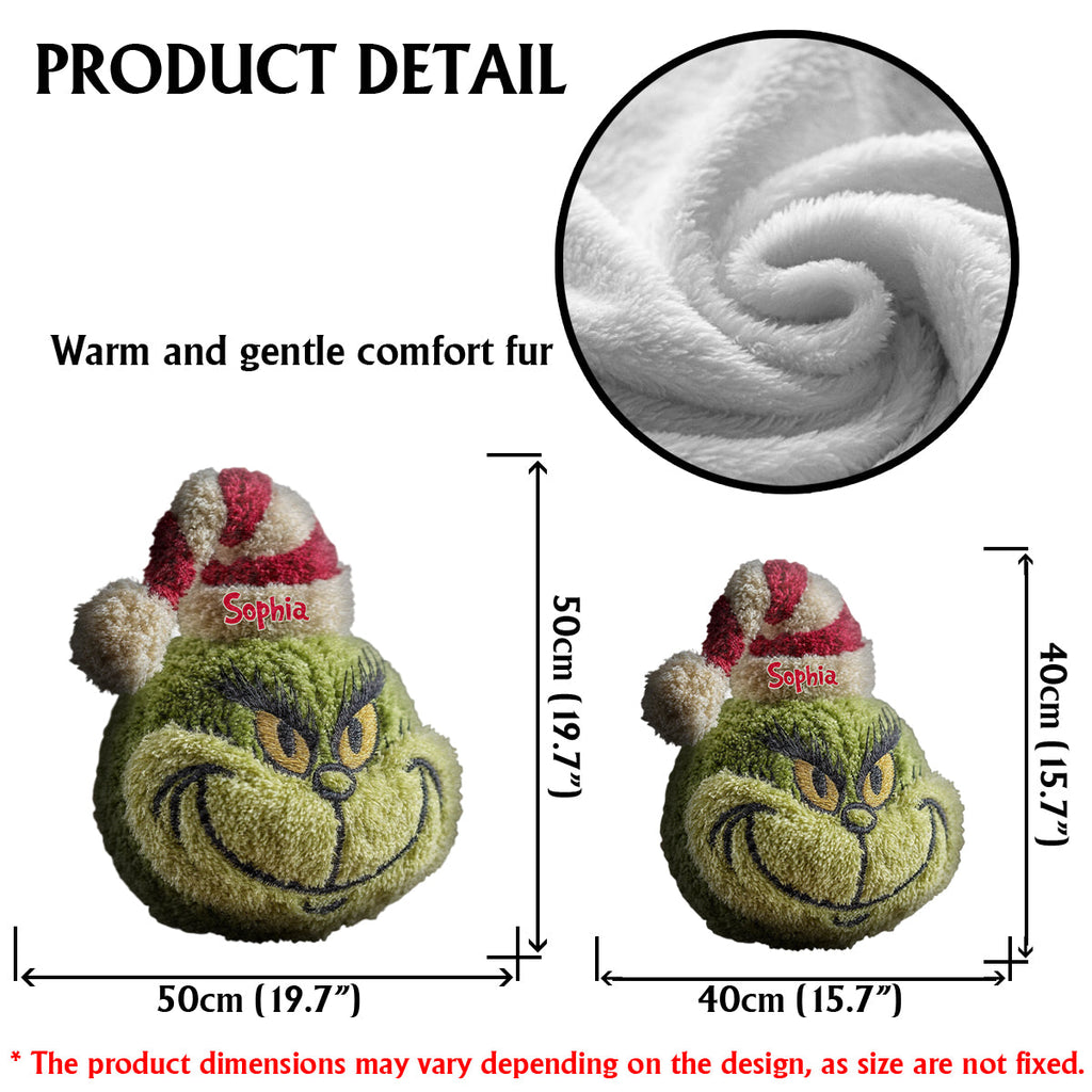 Personalized Grinch Shaped Pillow Custom Name Christmas Gift Faux Fur Shaped Pillow GradoCreations