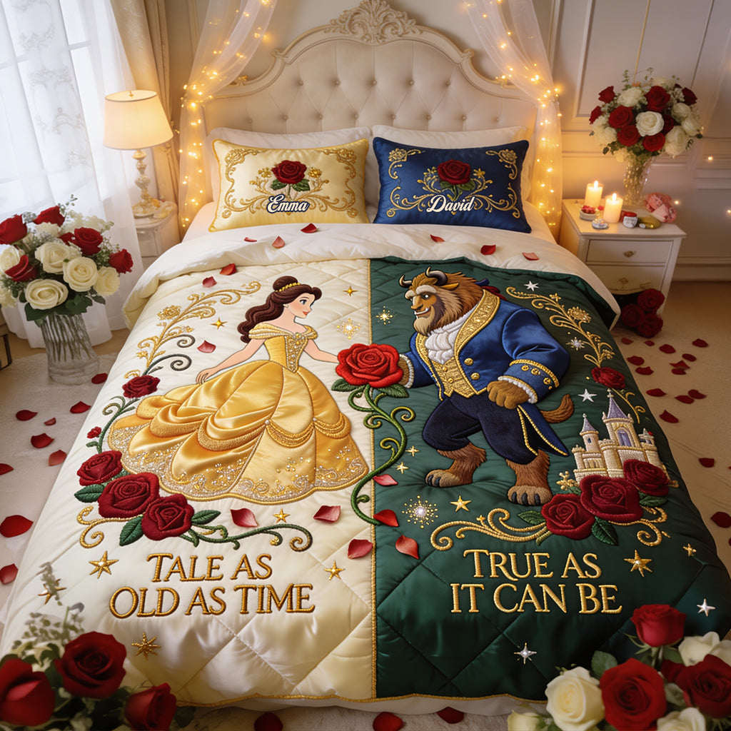 Personalized Quilted Bedding Set with Custom Names for Couples Gift Quilted Bedding Set GradoCreations
