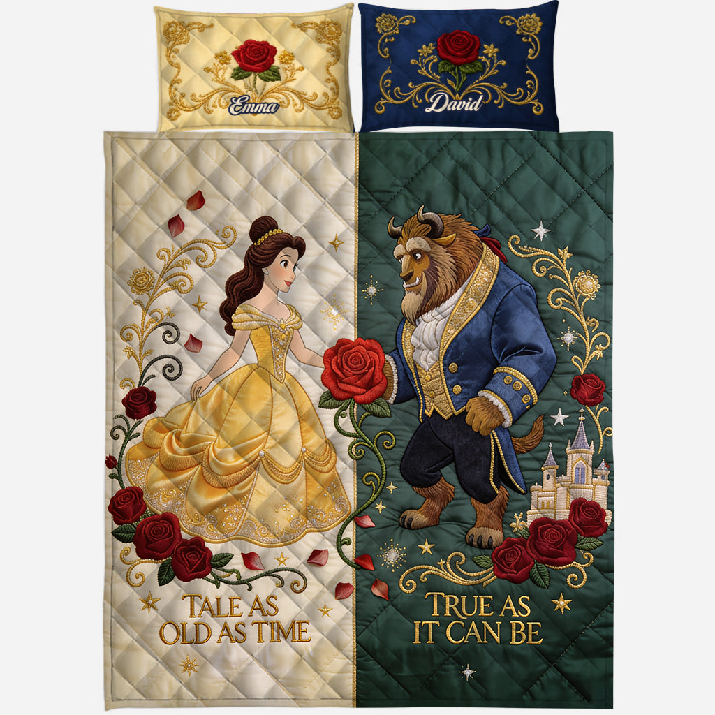 Personalized Quilted Bedding Set with Custom Names for Couples Gift Quilted Bedding Set GradoCreations