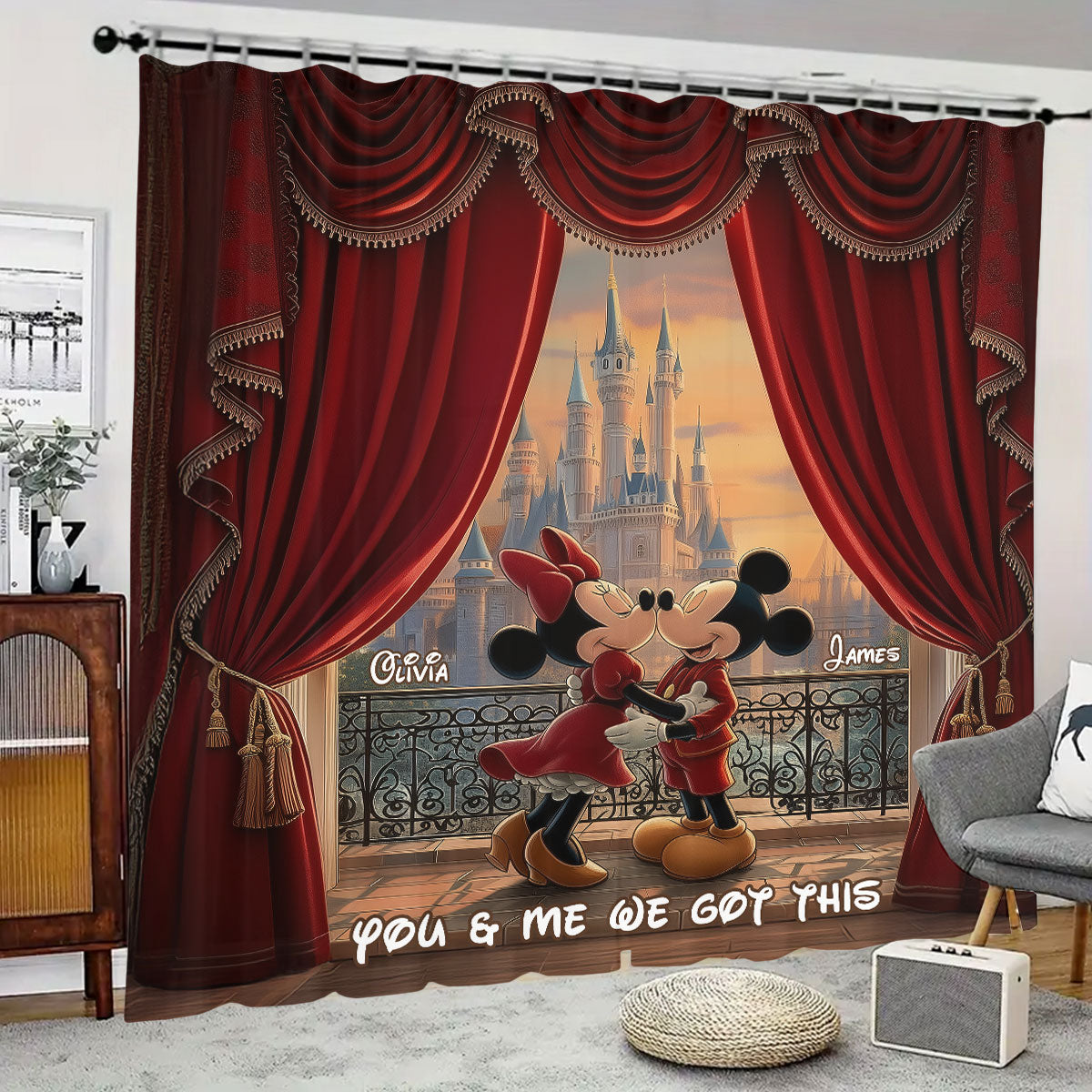 Personalized You & Me Curtain Set with 3D Mickey Design for Couples Window Curtains GradoCreations