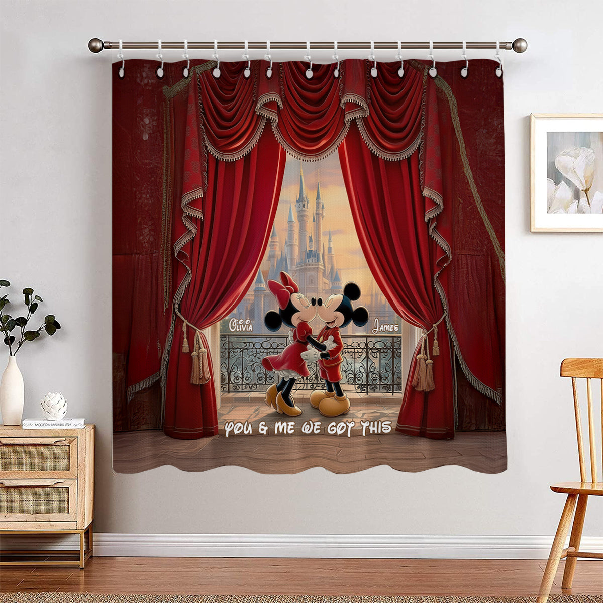 Personalized You & Me Curtain Set with 3D Mickey Design for Couples Window Curtains GradoCreations