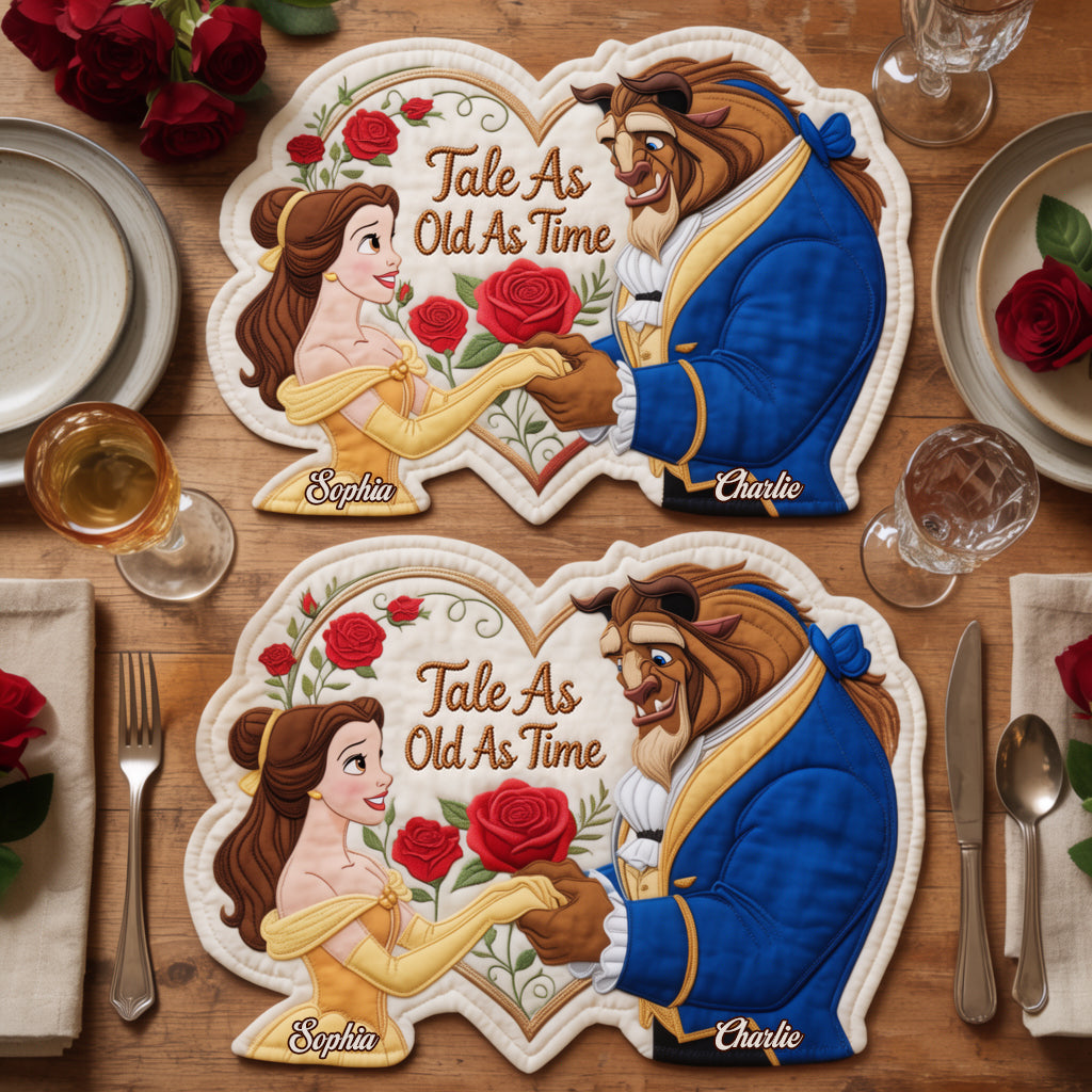 Personalized Beauty and the Beast Placemat Custom Shape Gift for Couples Custom Shape Placemat GradoCreations