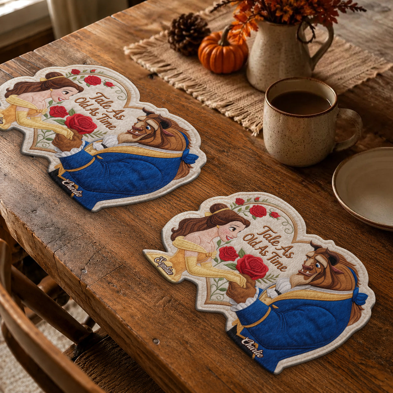 Personalized Beauty and the Beast Placemat Custom Shape Gift for Couples Custom Shape Placemat GradoCreations