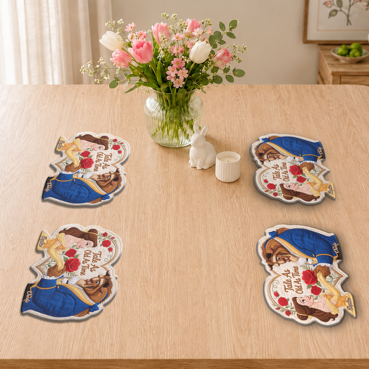 Personalized Beauty and the Beast Placemat Custom Shape Gift for Couples Custom Shape Placemat GradoCreations