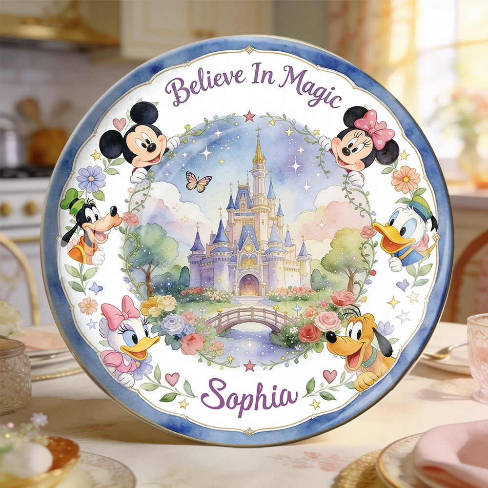 Personalized Disney Ceramic Round Plate with Castle Design for Kids Ceramic Round Plate GradoCreations
