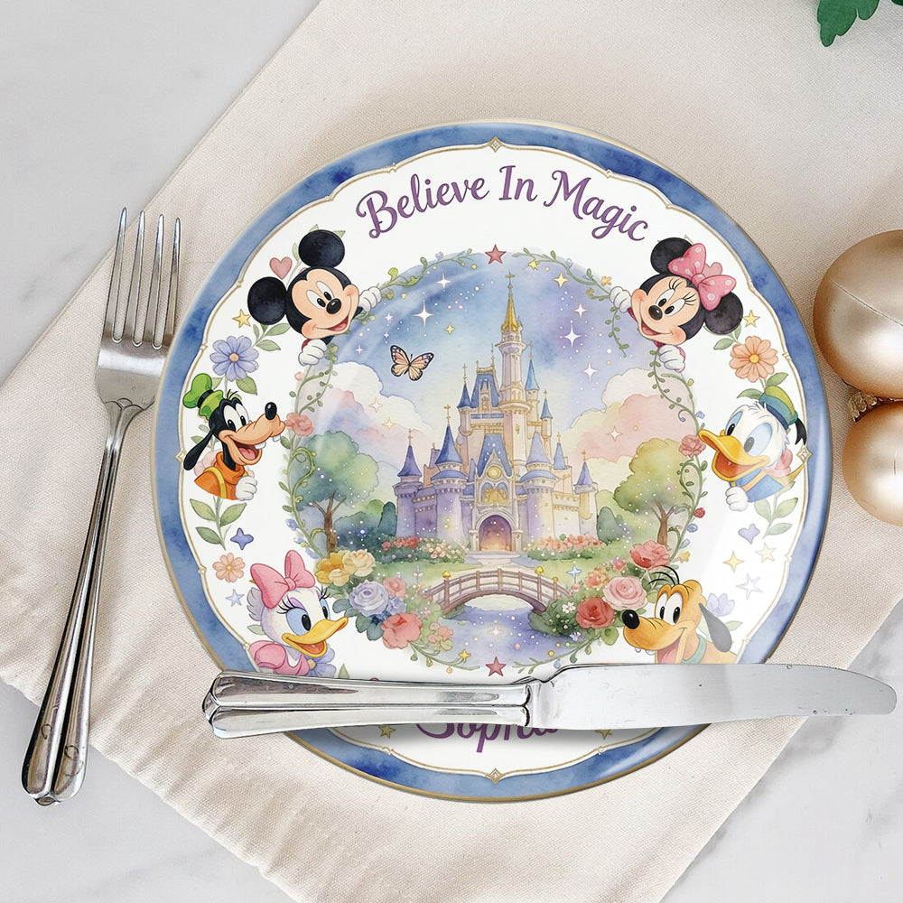 Personalized Disney Ceramic Round Plate with Castle Design for Kids Ceramic Round Plate GradoCreations