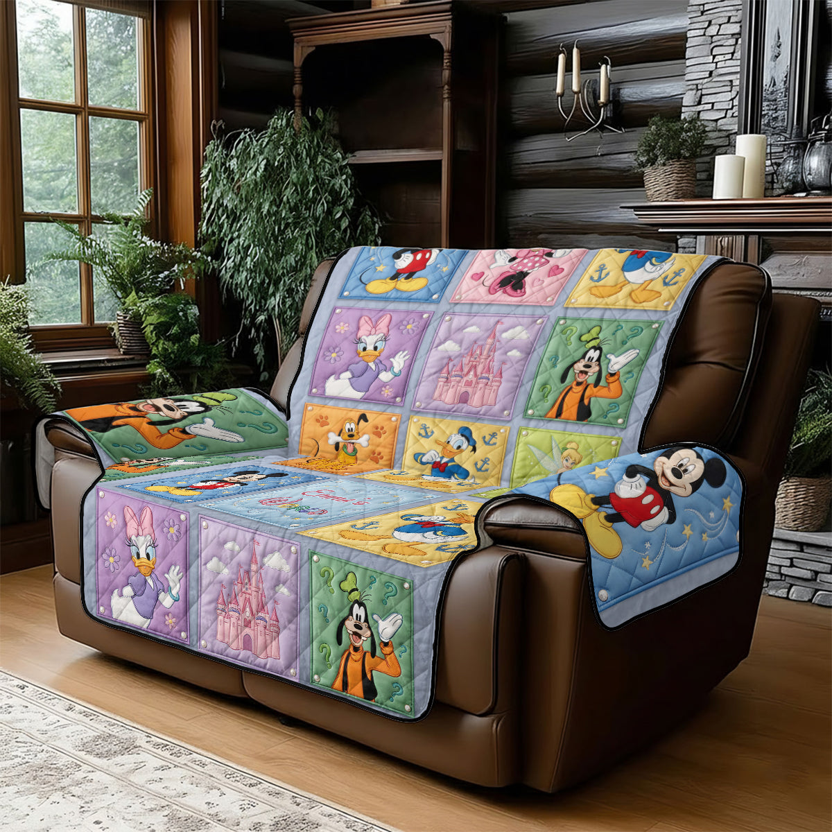 Personalized Disney Characters Quilted Sofa Cover for Kids Room Quilted Sofa/Couch Cover GradoCreations