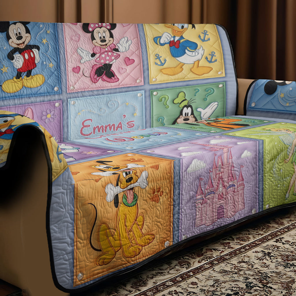 Personalized Quilted Sofa Cover with Disney Characters Gift for Her Quited Sofa Cover GradoCreations