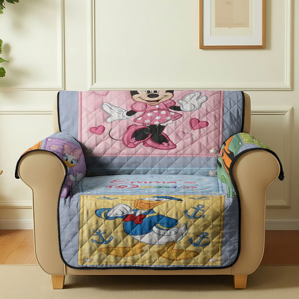 Personalized Quilted Sofa Cover with Disney Characters Gift for Her Quited Sofa Cover GradoCreations
