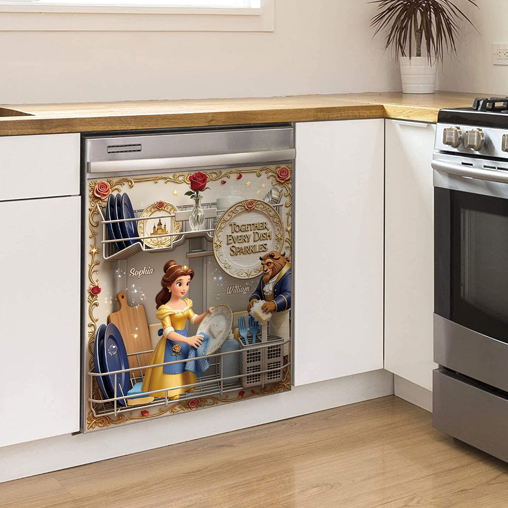 Personalized Beauty and the Beast Dishwasher Cover, Custom Name Kitchen Decor Gift Dishwasher Cover GradoCreations
