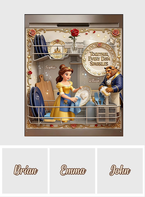 Personalized Beauty and the Beast Dishwasher Cover, Custom Name Kitchen Decor Gift Dishwasher Cover GradoCreations