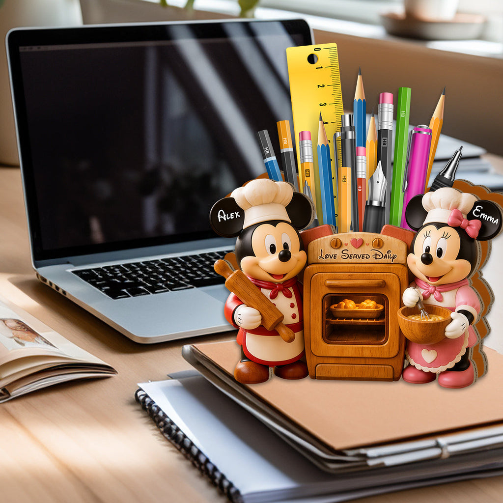 Personalized Cartoon Mouse Wooden Desk Organizer for Kids Wooden Pen Holder GradoCreations