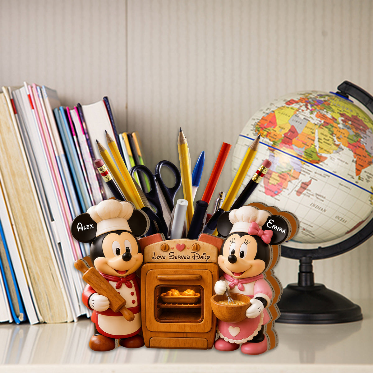 Personalized Cartoon Mouse Wooden Desk Organizer for Kids Wooden Pen Holder GradoCreations