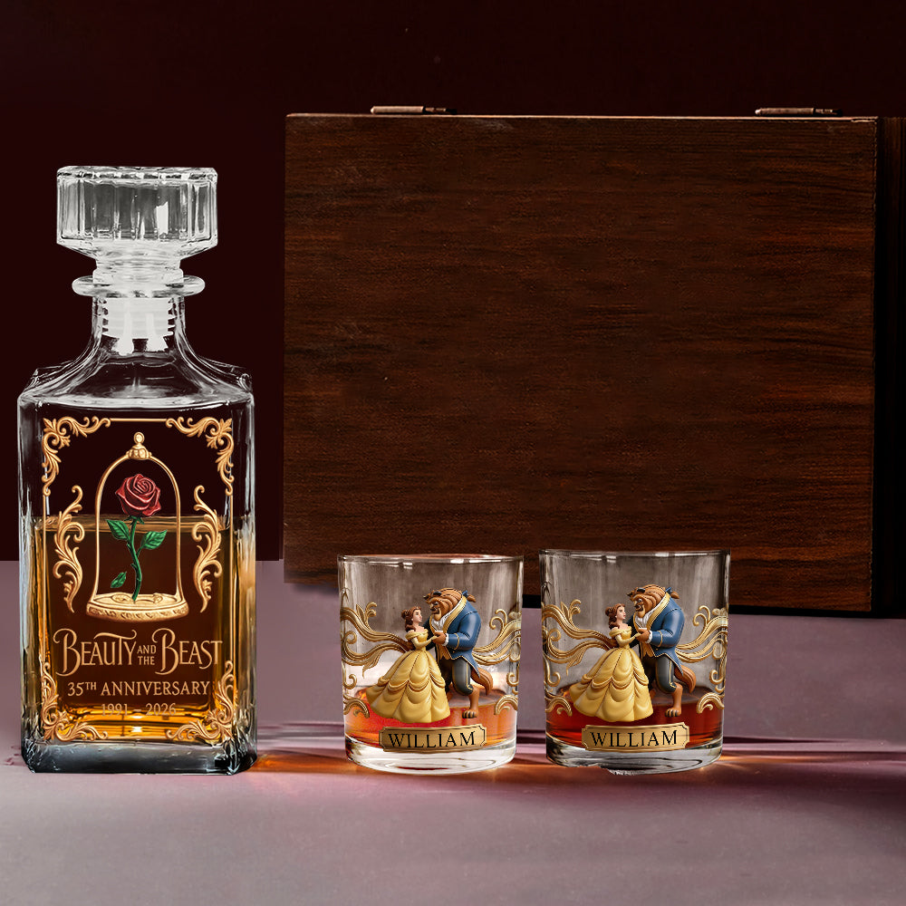 Personalized Beauty and the Beast Whiskey Decanter Set Gift for Couples Anniversary Whiskey Decanter Set GradoCreations