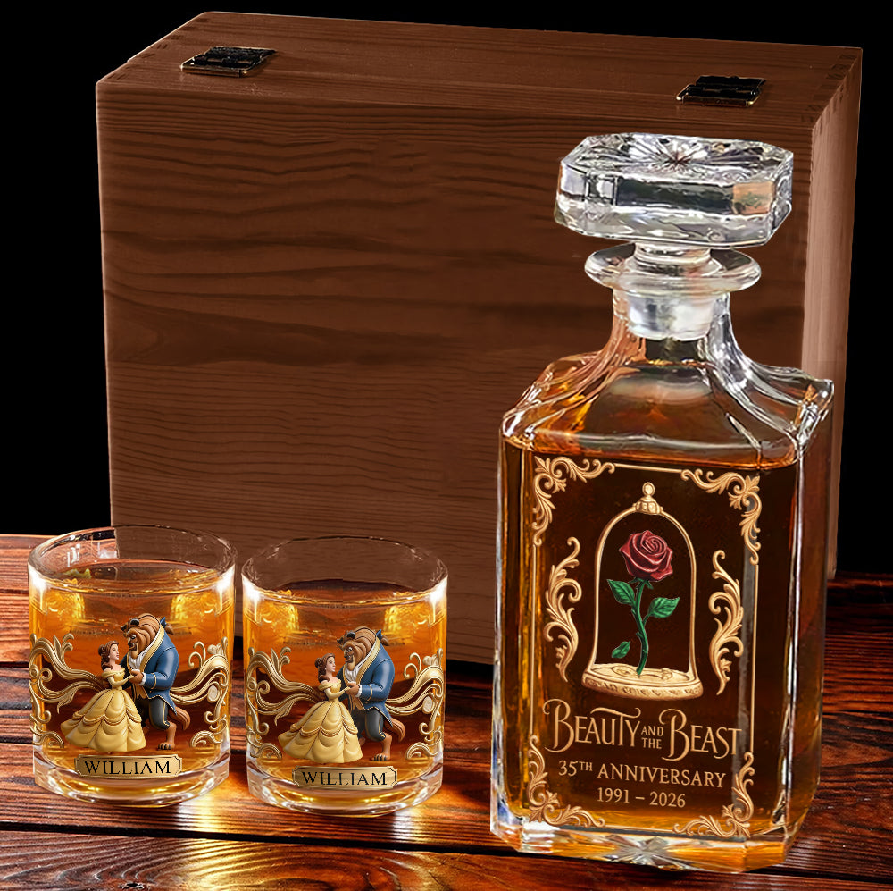 Personalized Beauty and the Beast Whiskey Decanter Set Gift for Couples Anniversary Whiskey Decanter Set GradoCreations