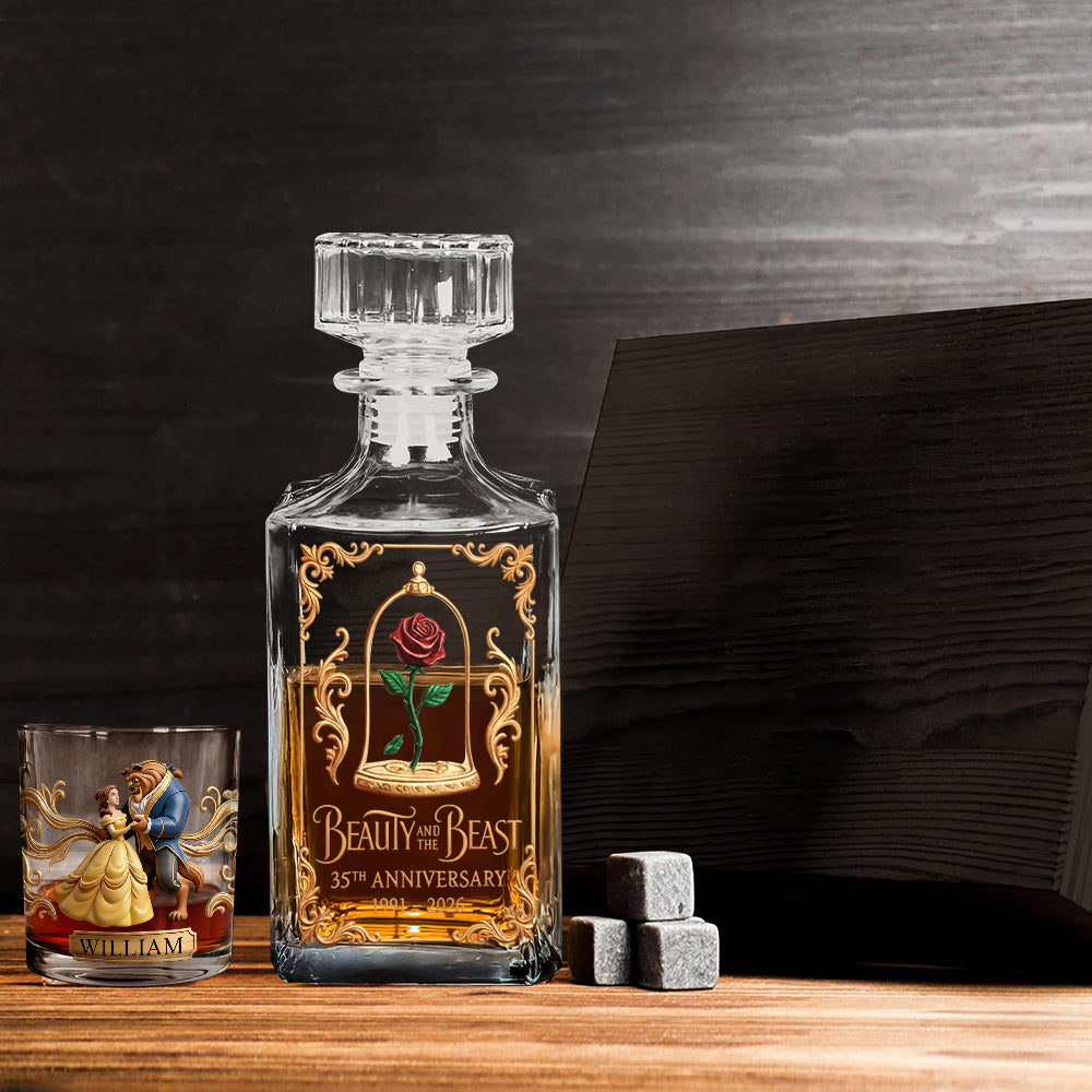 Personalized Beauty and the Beast Whiskey Decanter Set Gift for Couples Anniversary Whiskey Decanter Set GradoCreations