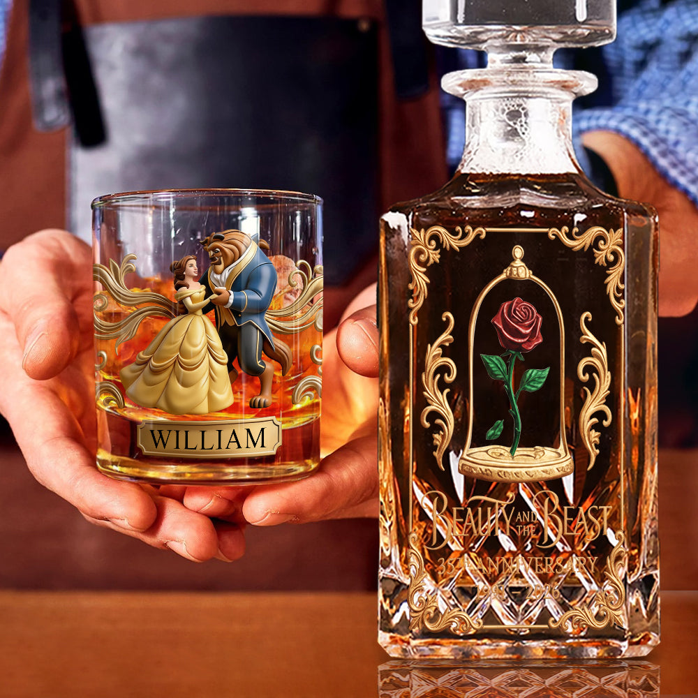 Personalized Beauty and the Beast Whiskey Decanter Set Gift for Couples Anniversary Whiskey Decanter Set GradoCreations