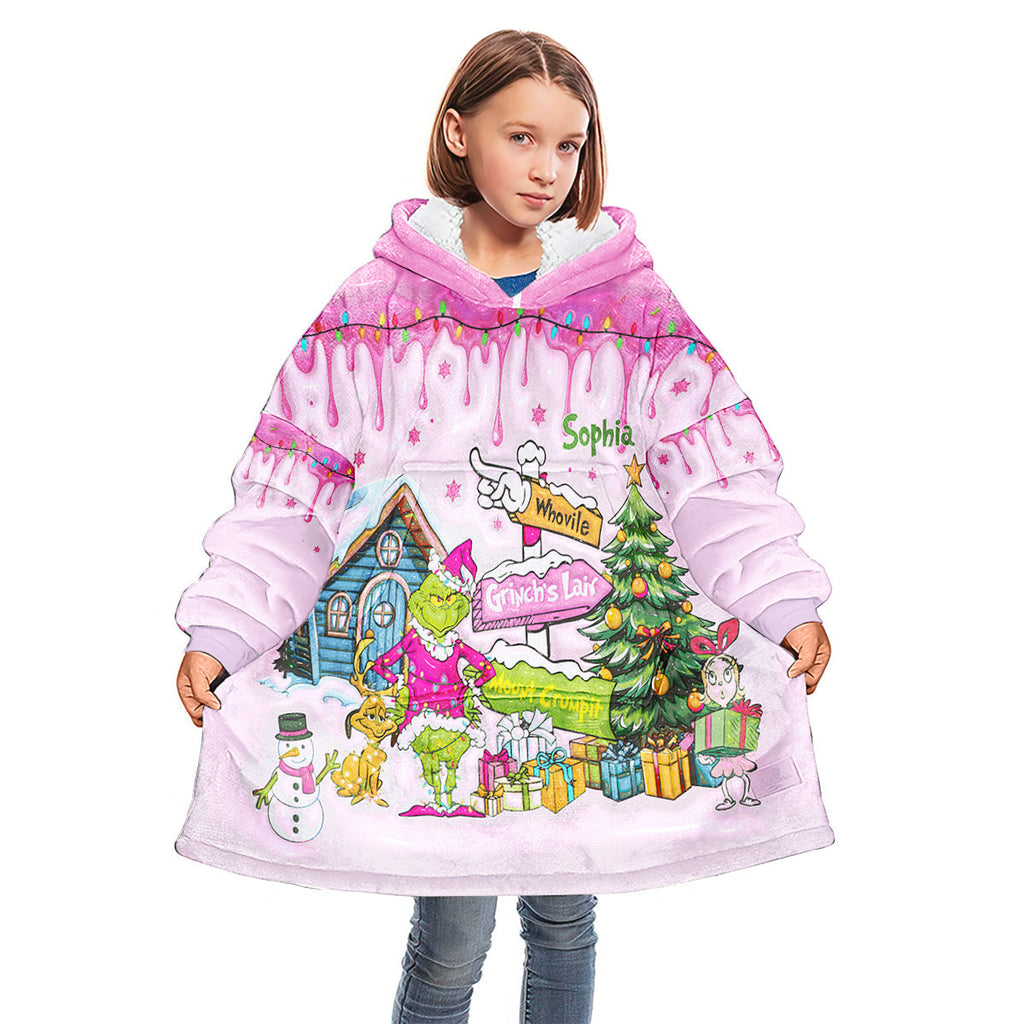Personalized Grinch Blanket Hoodie Custom Name Christmas Gift Blanket Hoodie GradoCreations