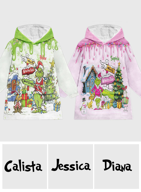 Personalized Grinch Blanket Hoodie Custom Name Christmas Gift Blanket Hoodie GradoCreations