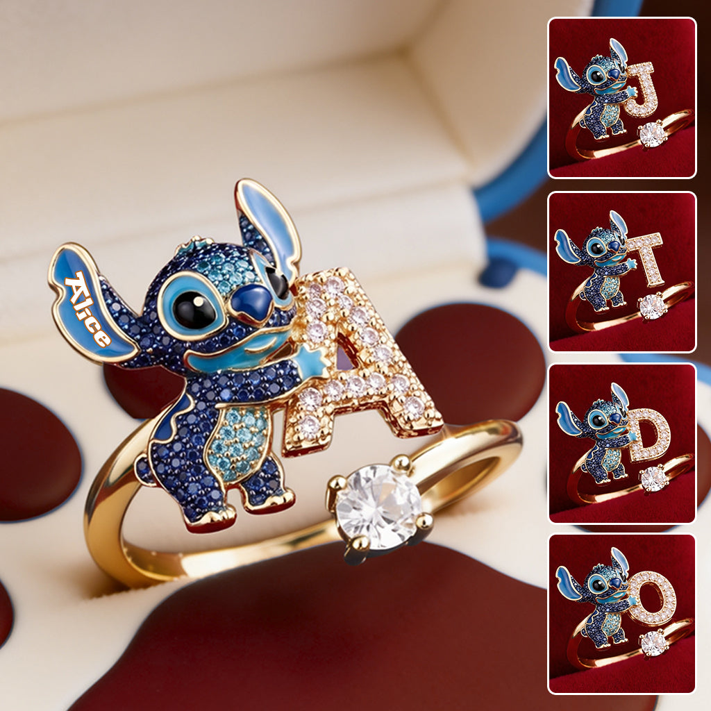 Personalized Cute Blue Alien Ohana Adjustable Ring Gift Adjustable Shaped Ring GradoCreations