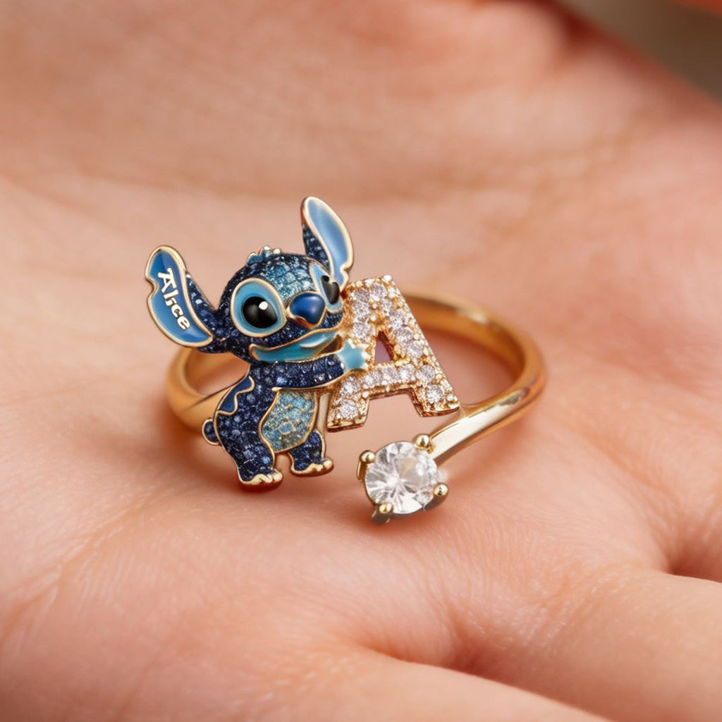 Personalized Cute Blue Alien Ohana Adjustable Ring Gift Adjustable Shaped Ring GradoCreations