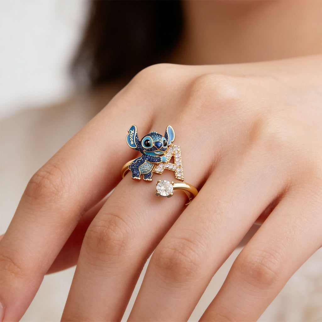 Personalized Cute Blue Alien Ohana Adjustable Ring Gift Adjustable Shaped Ring GradoCreations