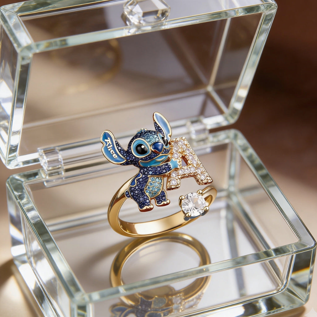 Personalized Cute Blue Alien Ohana Adjustable Ring Gift Adjustable Shaped Ring GradoCreations