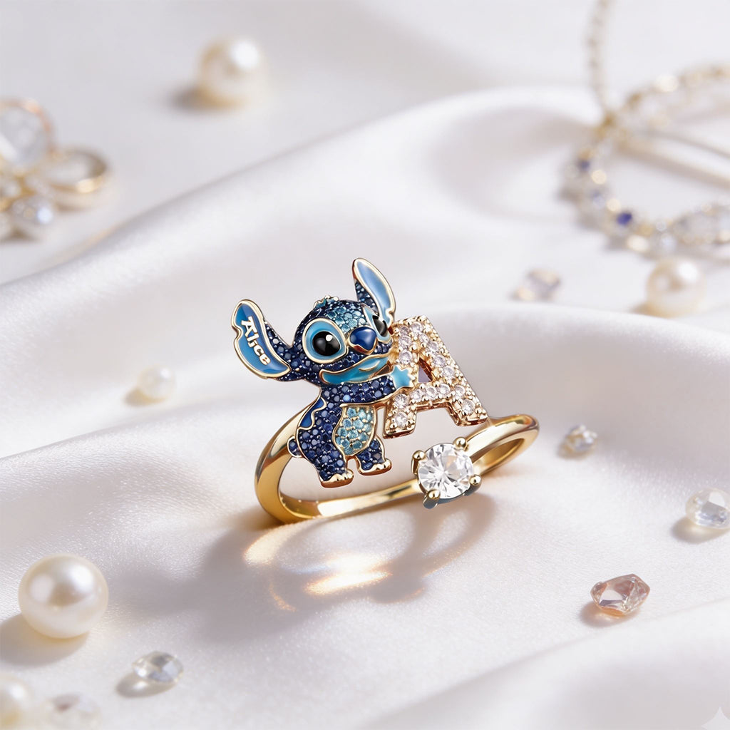 Personalized Cute Blue Alien Ohana Adjustable Ring Gift Adjustable Shaped Ring GradoCreations
