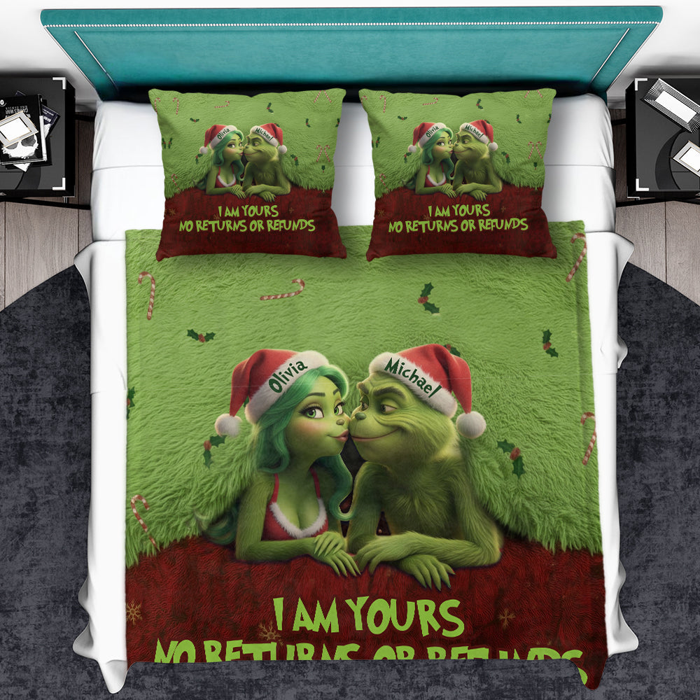 Personalized Grinch Christmas Blanket & Pillow Set Gift for Couple Blanket & Throw Pillow Set GradoCreations