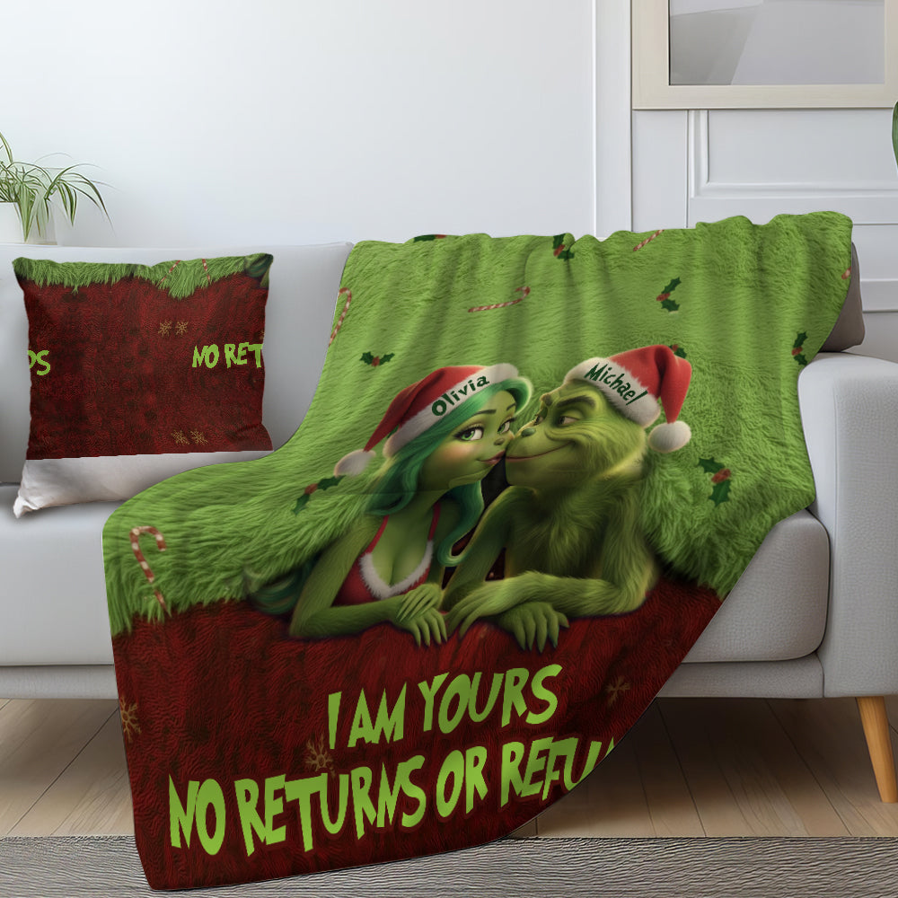 Personalized Grinch Christmas Blanket & Pillow Set Gift for Couple Blanket & Throw Pillow Set GradoCreations