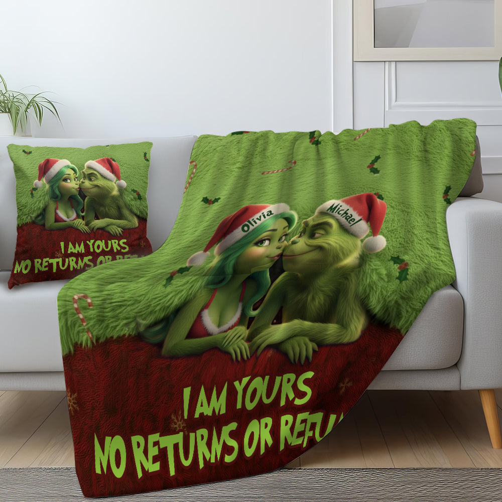 Personalized Grinch Christmas Blanket & Pillow Set Gift for Couple Blanket & Throw Pillow Set GradoCreations