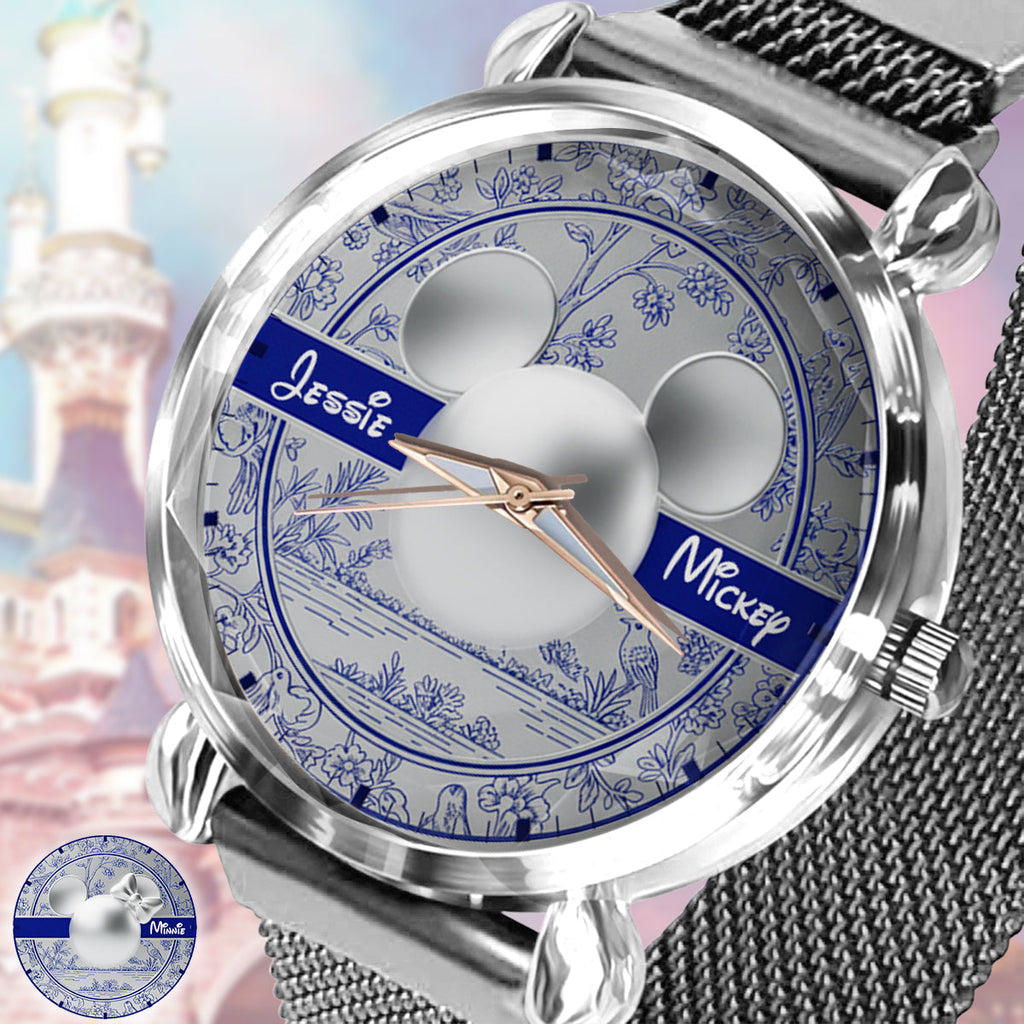 Personalized Toile de Jouy Pattern Women's Hand Watch with Name Women Hand Watch GradoCreations