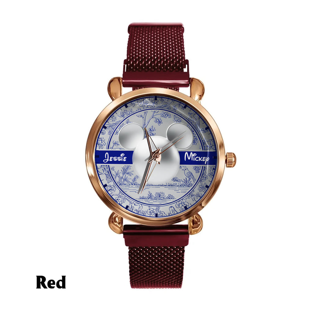 Personalized Toile de Jouy Pattern Women's Hand Watch with Name Women Hand Watch GradoCreations