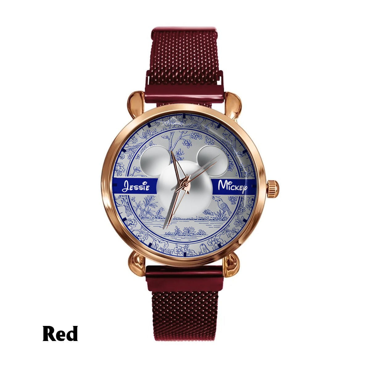 Personalized Toile de Jouy Pattern Women's Hand Watch with Name Women Hand Watch GradoCreations