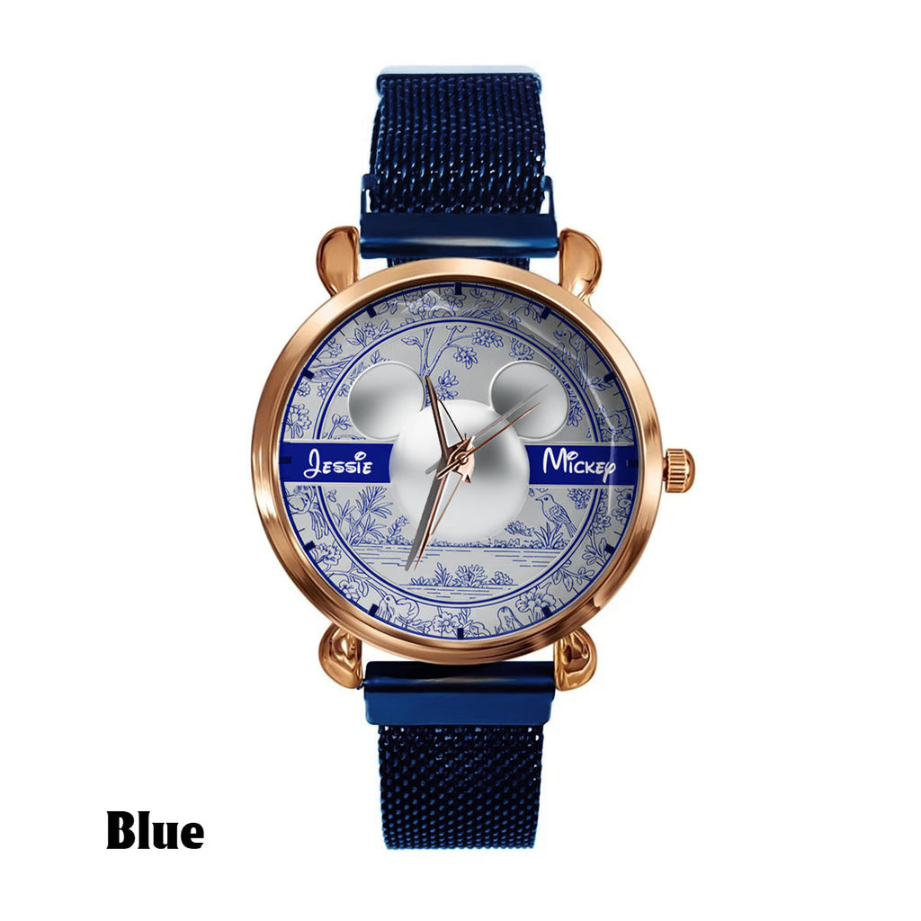 Personalized Toile de Jouy Pattern Women's Hand Watch with Name Women Hand Watch GradoCreations