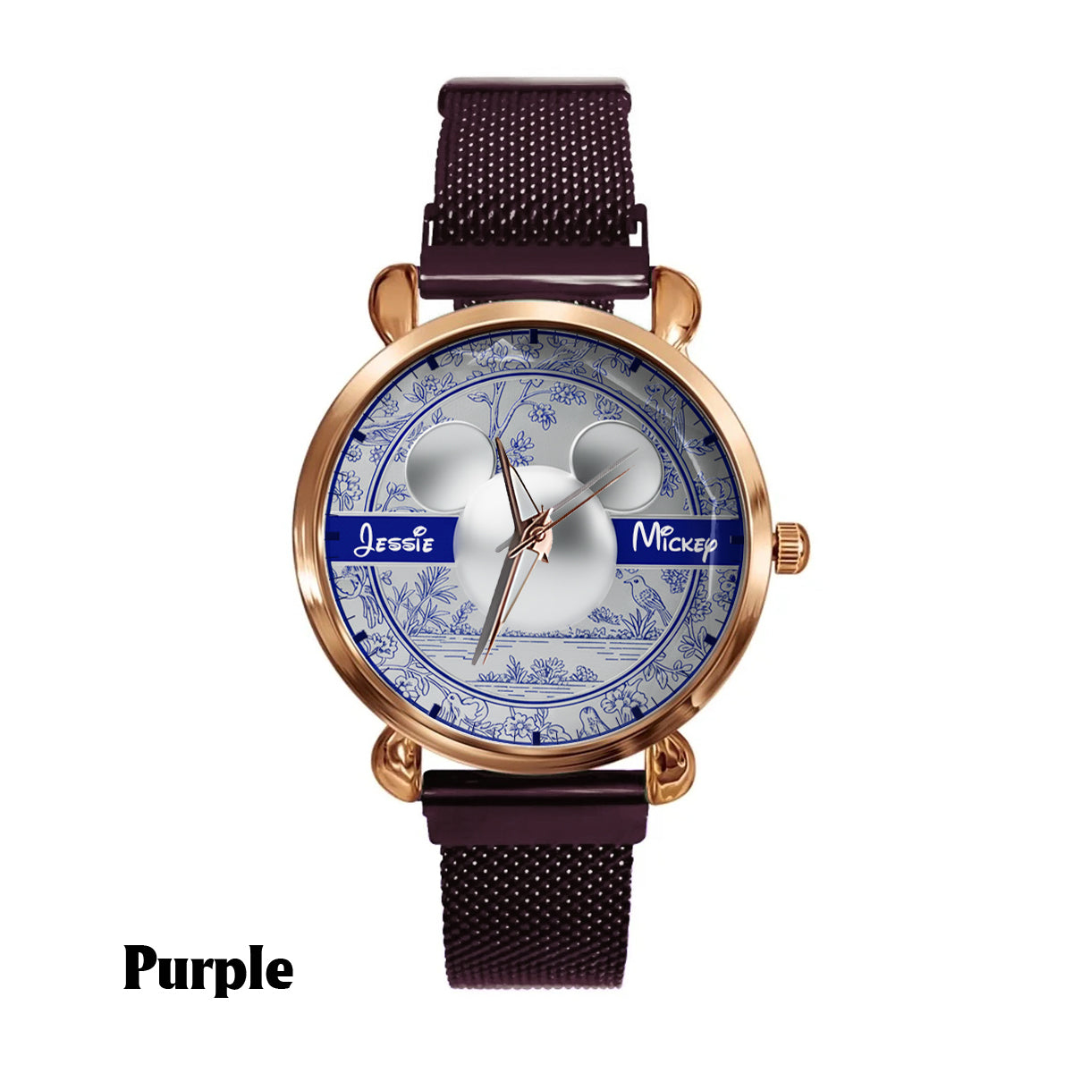 Personalized Toile de Jouy Pattern Women's Hand Watch with Name Women Hand Watch GradoCreations