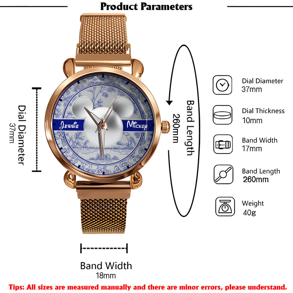 Personalized Toile de Jouy Pattern Women's Hand Watch with Name Women Hand Watch GradoCreations