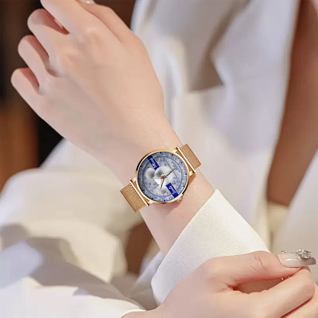 Personalized Toile de Jouy Pattern Women's Hand Watch with Name Women Hand Watch GradoCreations