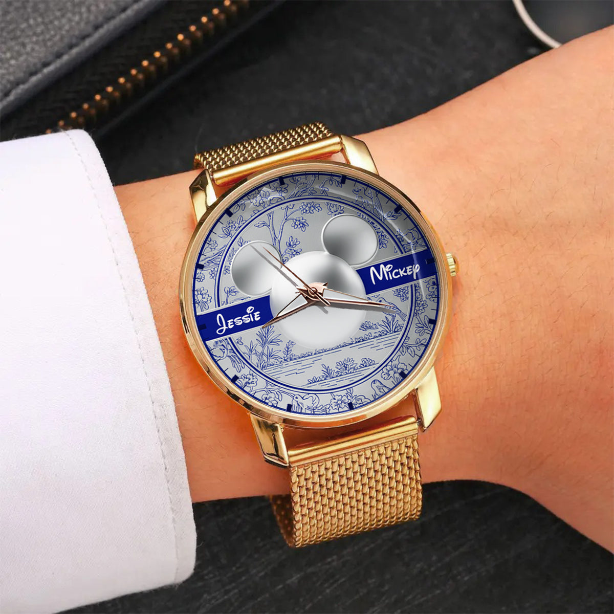 Personalized Toile de Jouy Pattern Women's Hand Watch with Name Women Hand Watch GradoCreations