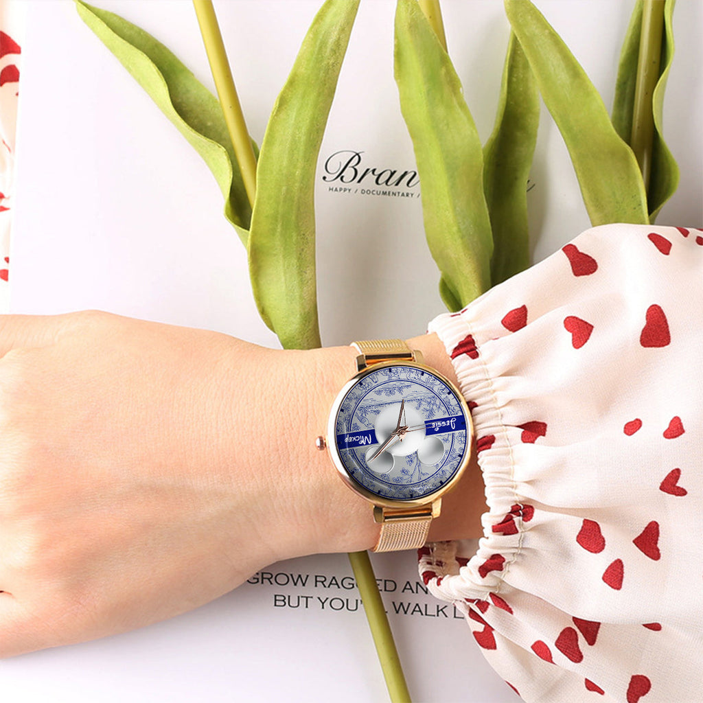 Personalized Toile de Jouy Pattern Women's Hand Watch with Name Women Hand Watch GradoCreations