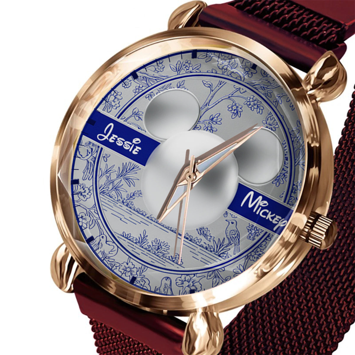 Personalized Toile de Jouy Pattern Women's Hand Watch with Name Women Hand Watch GradoCreations