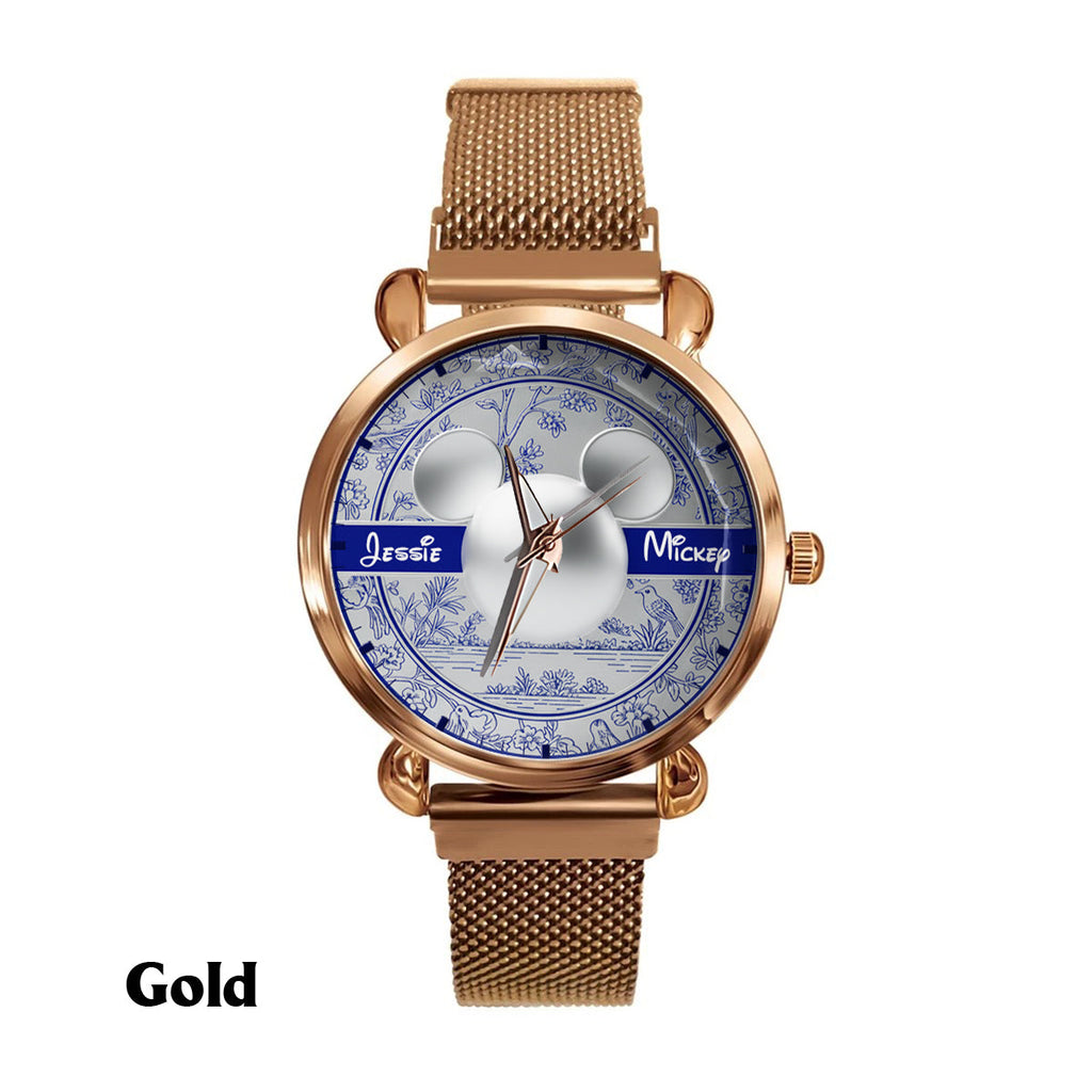 Personalized Toile de Jouy Pattern Women's Hand Watch with Name Women Hand Watch GradoCreations