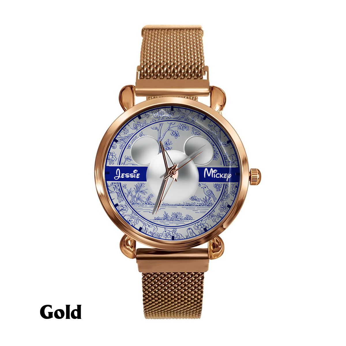 Personalized Toile de Jouy Pattern Women's Hand Watch with Name Women Hand Watch GradoCreations