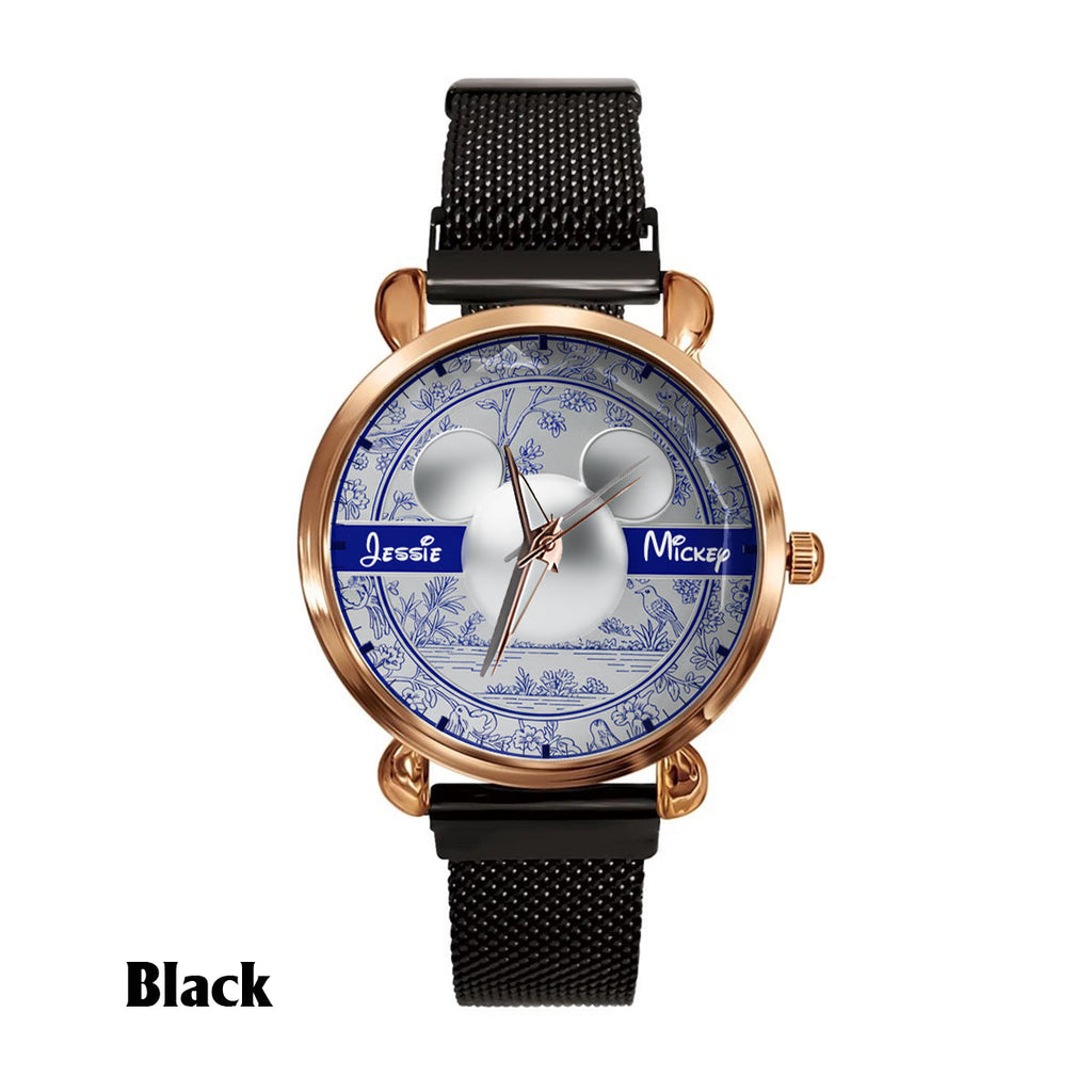 Personalized Toile de Jouy Pattern Women's Hand Watch with Name Women Hand Watch GradoCreations