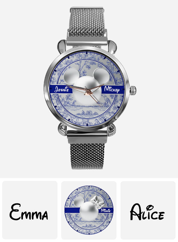 Personalized Toile de Jouy Pattern Women's Hand Watch with Name Women Hand Watch GradoCreations