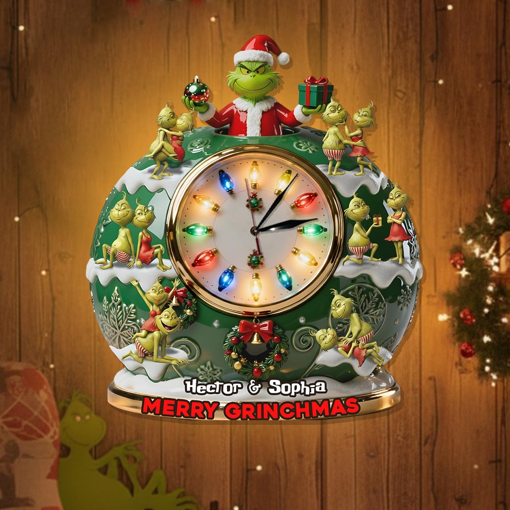 Personalized LED Light Wall Clock Merry Grinchmas Christmas Gift LED Light Wall Clock GradoCreations