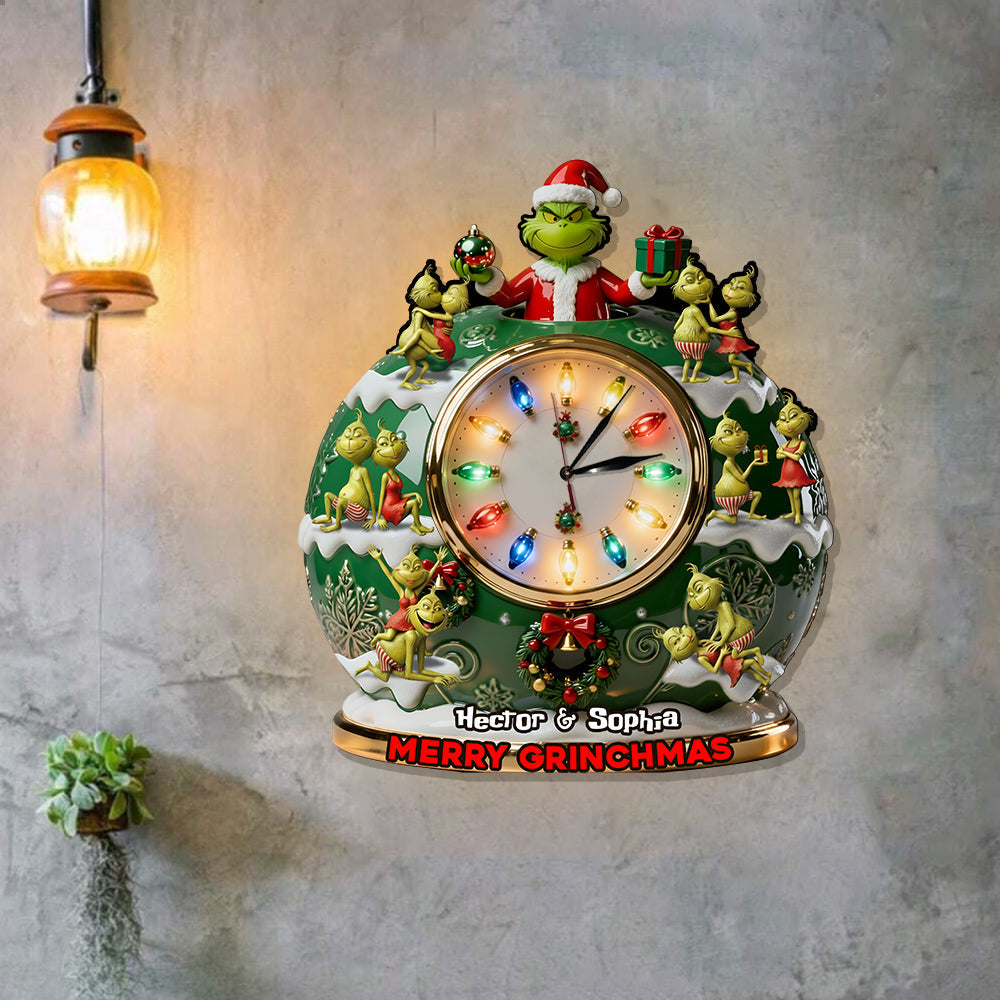 Personalized LED Light Wall Clock Merry Grinchmas Christmas Gift LED Light Wall Clock GradoCreations