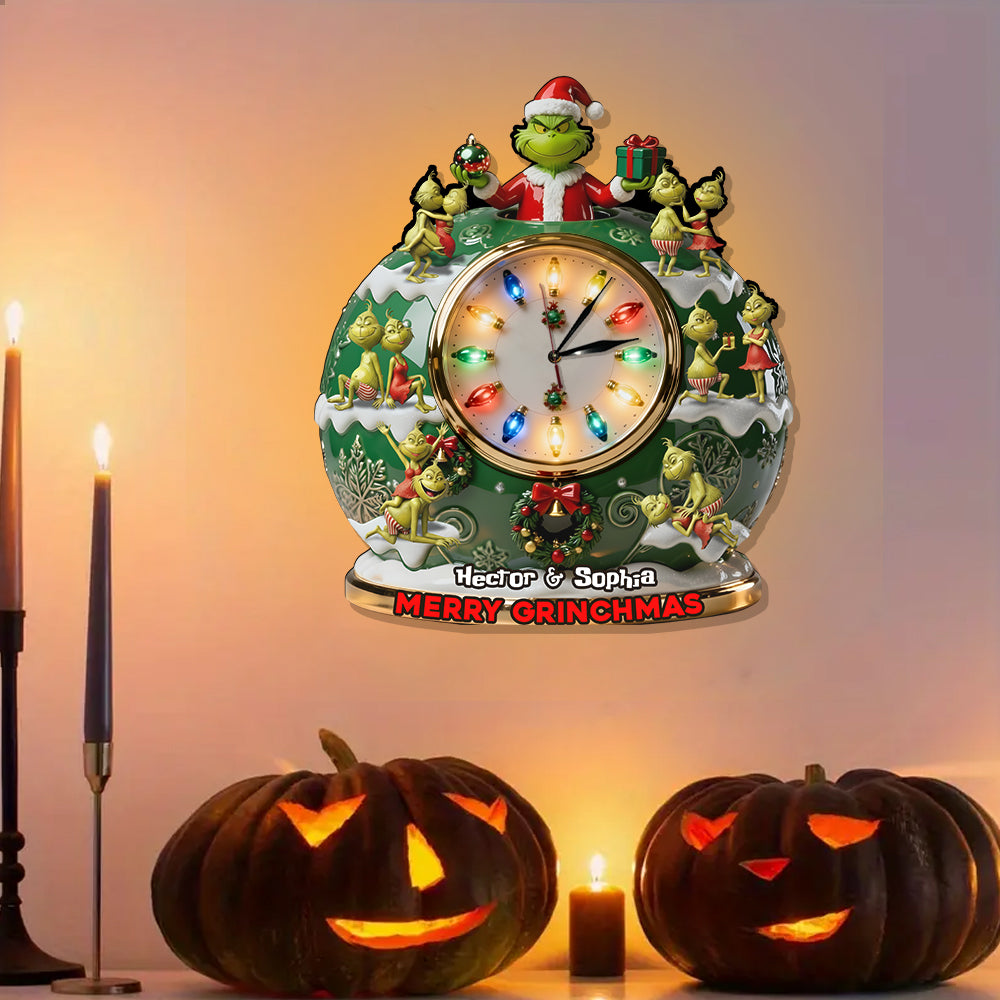 Personalized LED Light Wall Clock Merry Grinchmas Christmas Gift LED Light Wall Clock GradoCreations